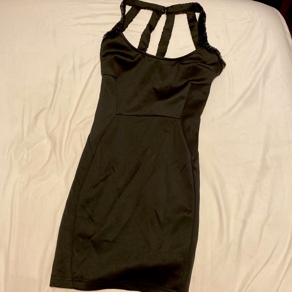 Tobi Black Mini Dress with Sequin Straps